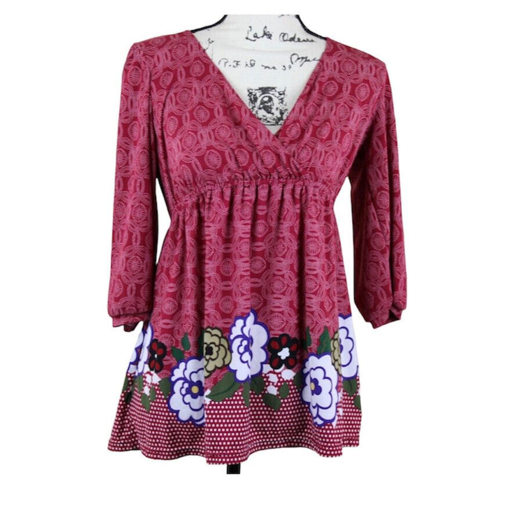 Announcements Maternity Top Small Blouse 3/4 Sleeve V Neck Violet Red